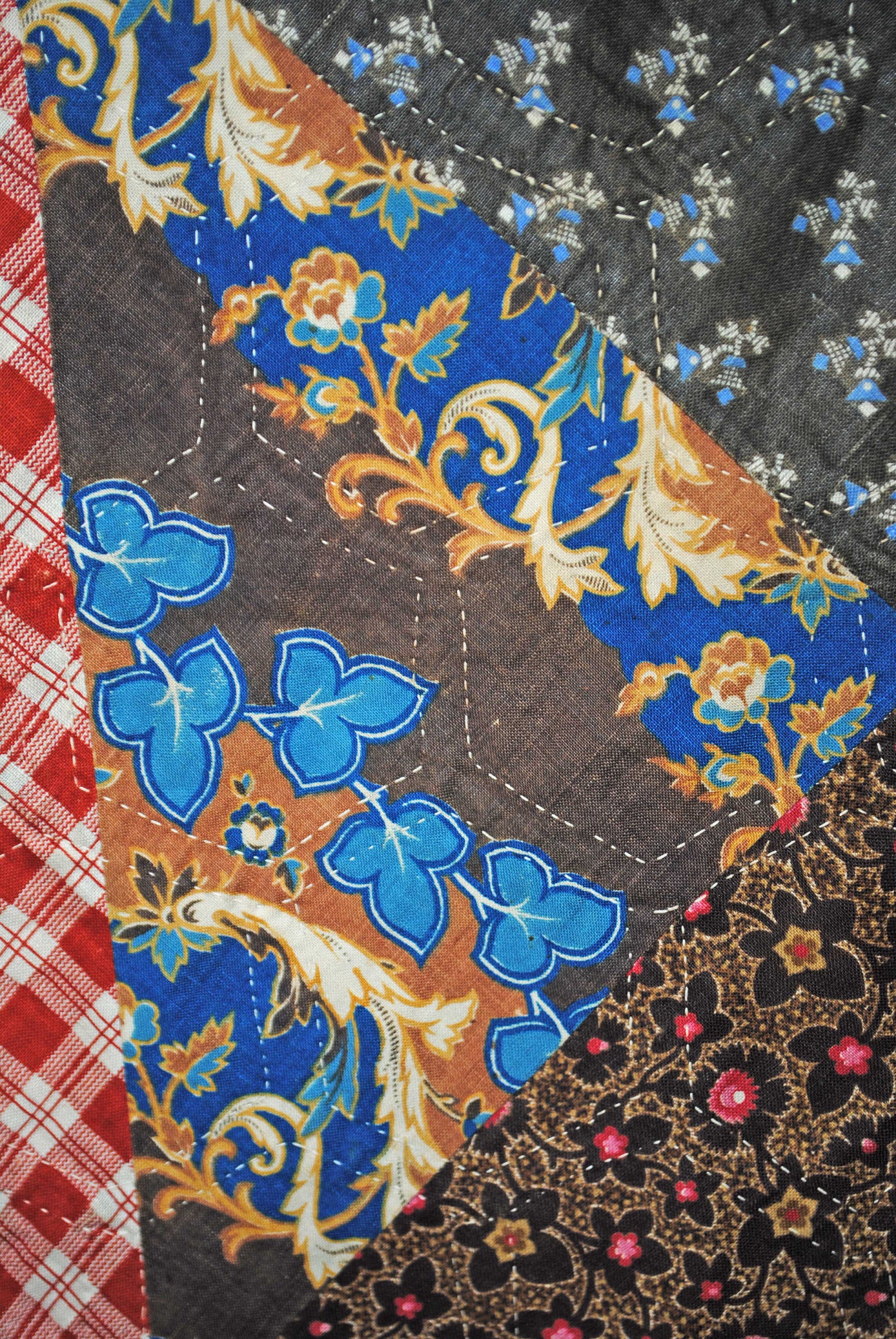 Victorian Patchwork Reversible Quilt, Triangles and Hexagon, C1880