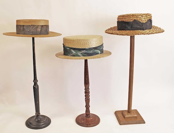 Vintage Woven Boater Straw Hat, Lot Of 3 Hats, c1… - image 1