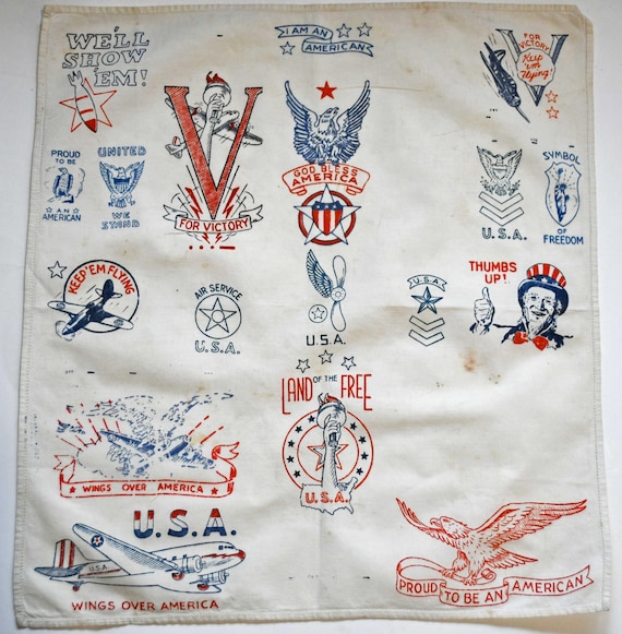 WW2 USA Air Force, V for Victory Handkerchief With Slogans and