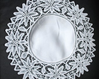 Victorian Tablecloth Round Battenburg Lace Cloth - Measures 29-1/2" Round