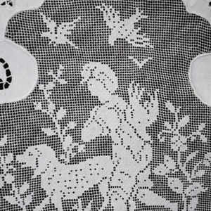 Antique Italian Round Linen Figural Tablecloth Whitework Embroidery, 80 Round image 5