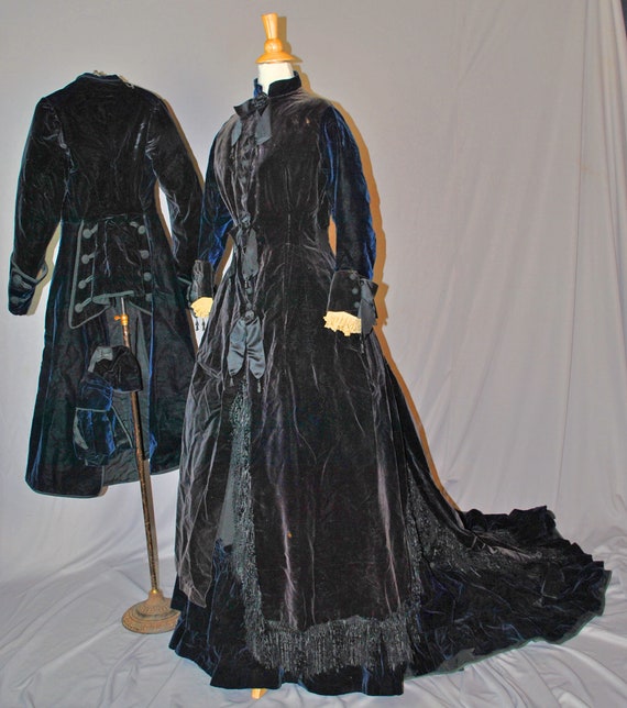 Antique Bustle Dress 1870s Walking Suit Outfit - … - image 1