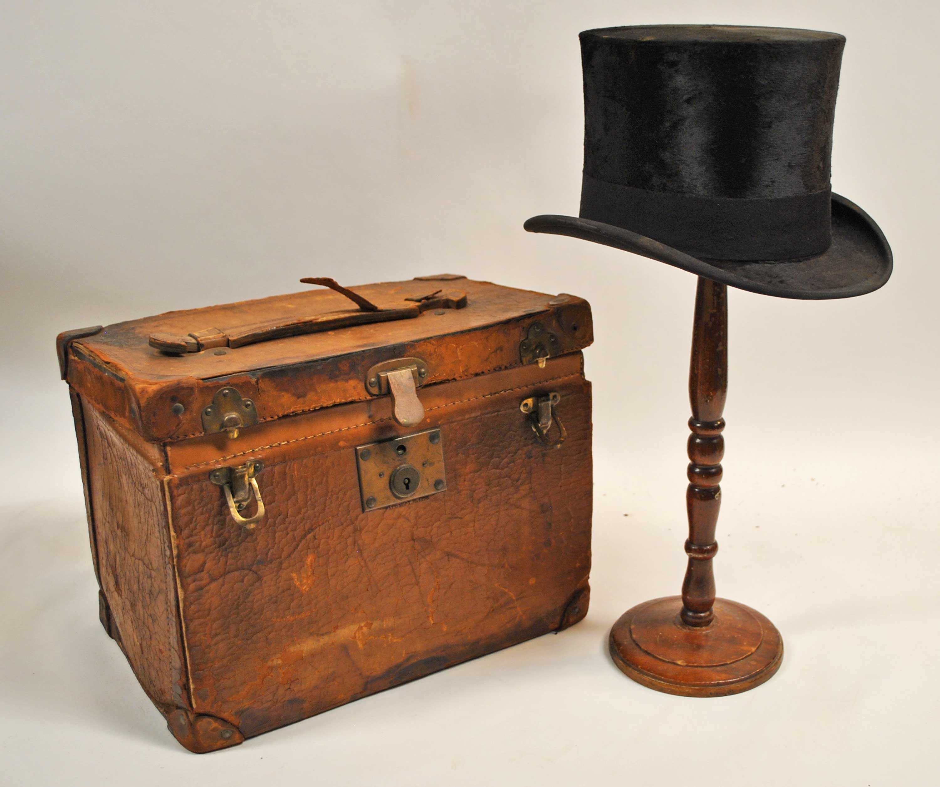 Antique Leather Strapped Saddle-Shaped Hat Box, Knox of New York