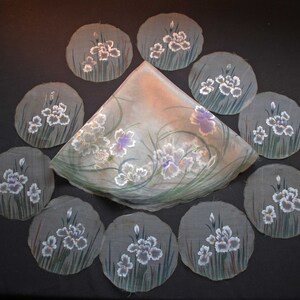 Vintage Round 28&quot; Tablecloth Centerpiece, Hand Painted With 10 Matching Coasters