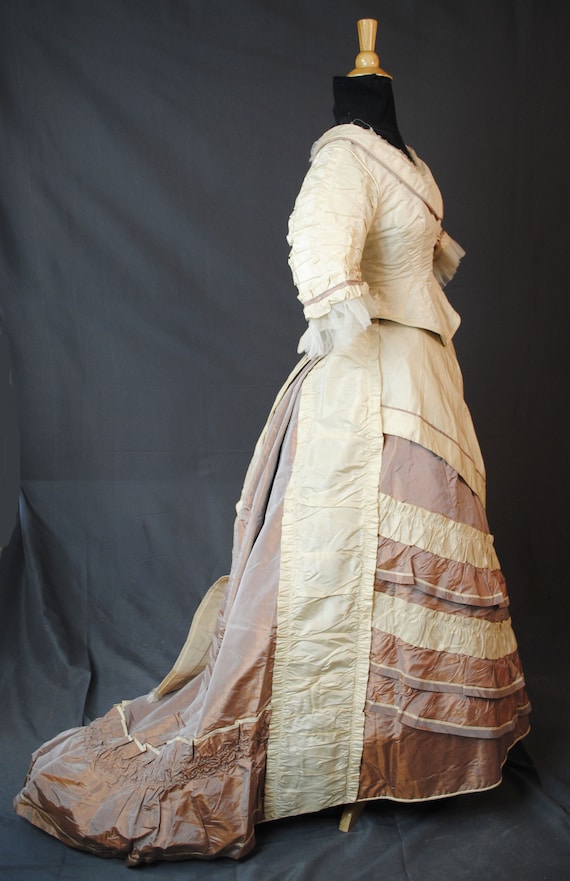Two Piece Bustled  Gown, Trained 1870s, Reception… - image 2