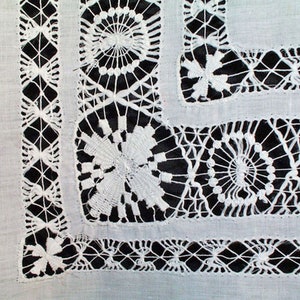 Antique Drawnwork Tenerife Weaving Embroidered Tablecloth - 48&quot; x 47&quot;