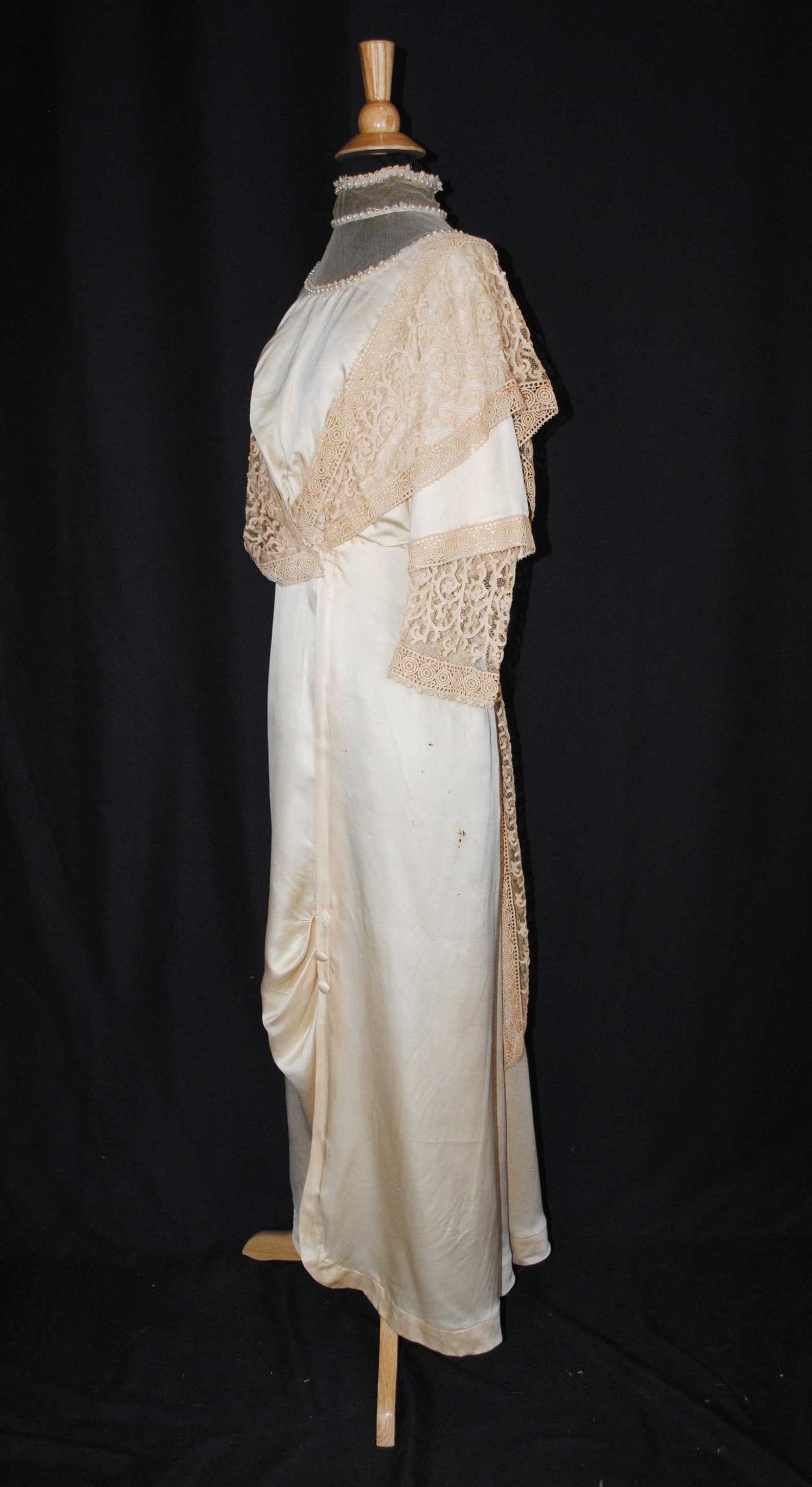 Edwardian Ivory Satin Charmeuse Wedding Gown With Tape Lace on Net Edwardian Ivory Satin Charmeuse Wedding Gown With Tape Lace on Net