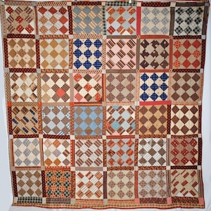 Antique 1860s Nine Patch Summer Quilt