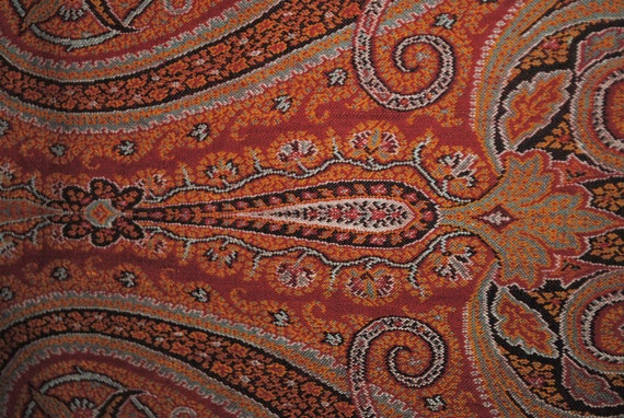 Victorian Jacquard Woven Paisley Shawl, 1860s, Red Center, 74