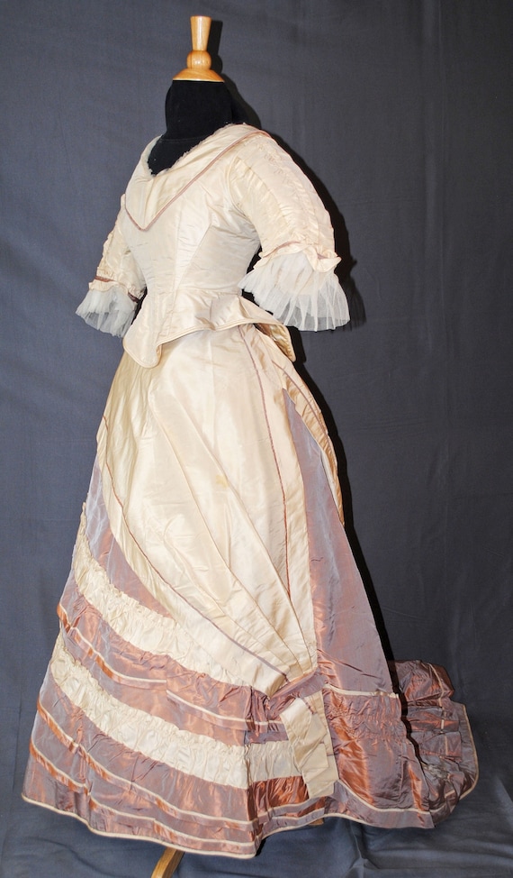 Two Piece Bustled  Gown, Trained 1870s, Reception… - image 1