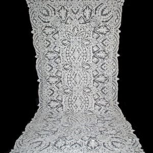 Victorian Figural Point De Venise Needle Lace Tablecloth, Fairies and Cupids With Maidens, 140 x 64, Banquet Size