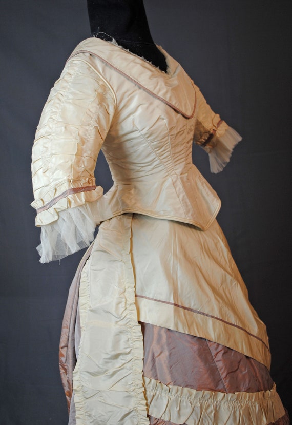 Two Piece Bustled  Gown, Trained 1870s, Reception… - image 4
