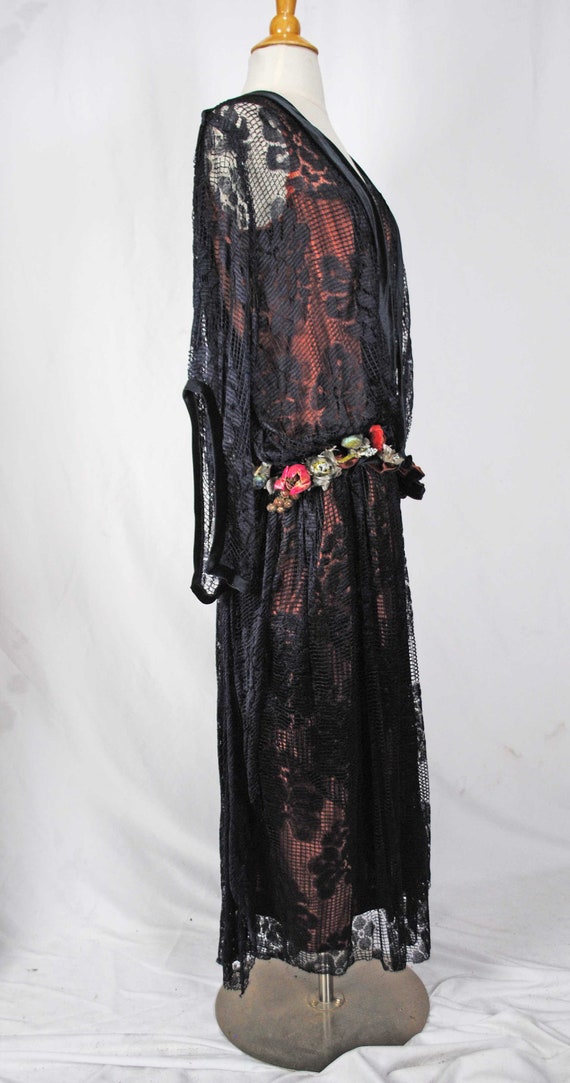 Vintage Black Blue Net Lace Party Dress, c1925 - image 4