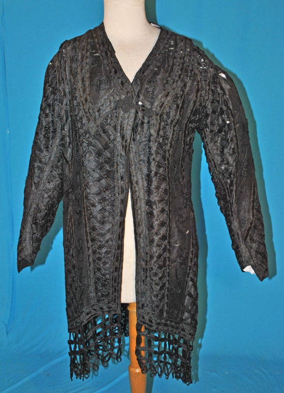 Antique Victorian 1890s Evening Jacket Coat - Blac