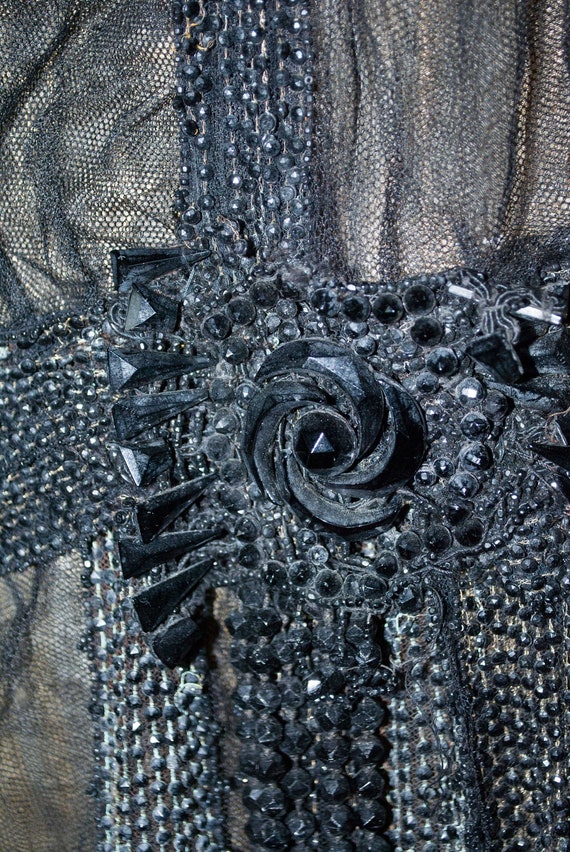 1920’s Flapper Evening Reception Gown Black Bugle… - image 8