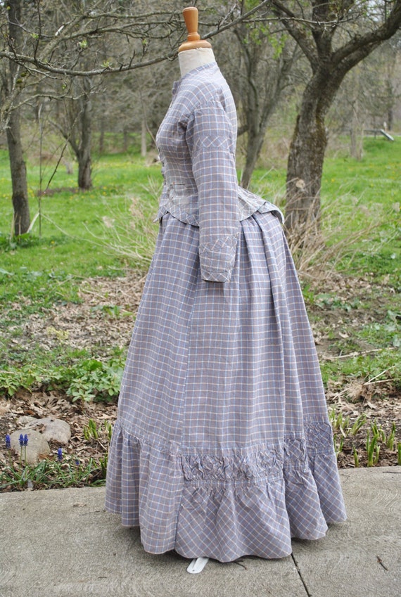 Victorian Plaid Cotton Bustle Dress, 2 Piece Summ… - image 1