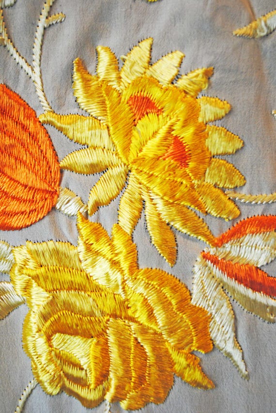 Vintage Floral Fringed Piano Shawl, 1920s - image 6