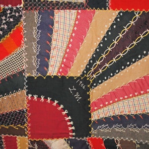 Dated 1906 Crazy Quilt Top Heavily Hand Stitched Embroidery image 4