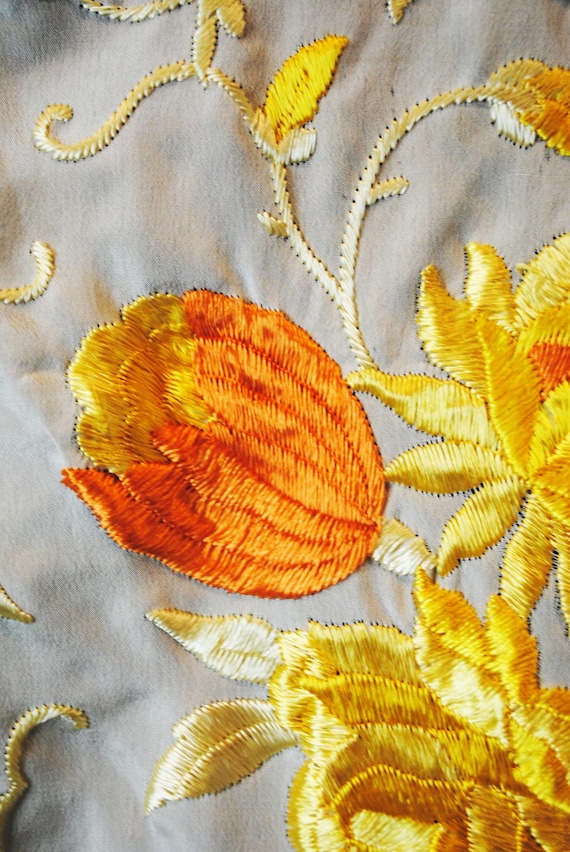 Vintage Floral Fringed Piano Shawl, 1920s - image 7