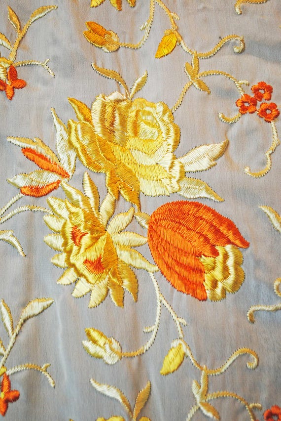 Vintage Floral Fringed Piano Shawl, 1920s - image 5