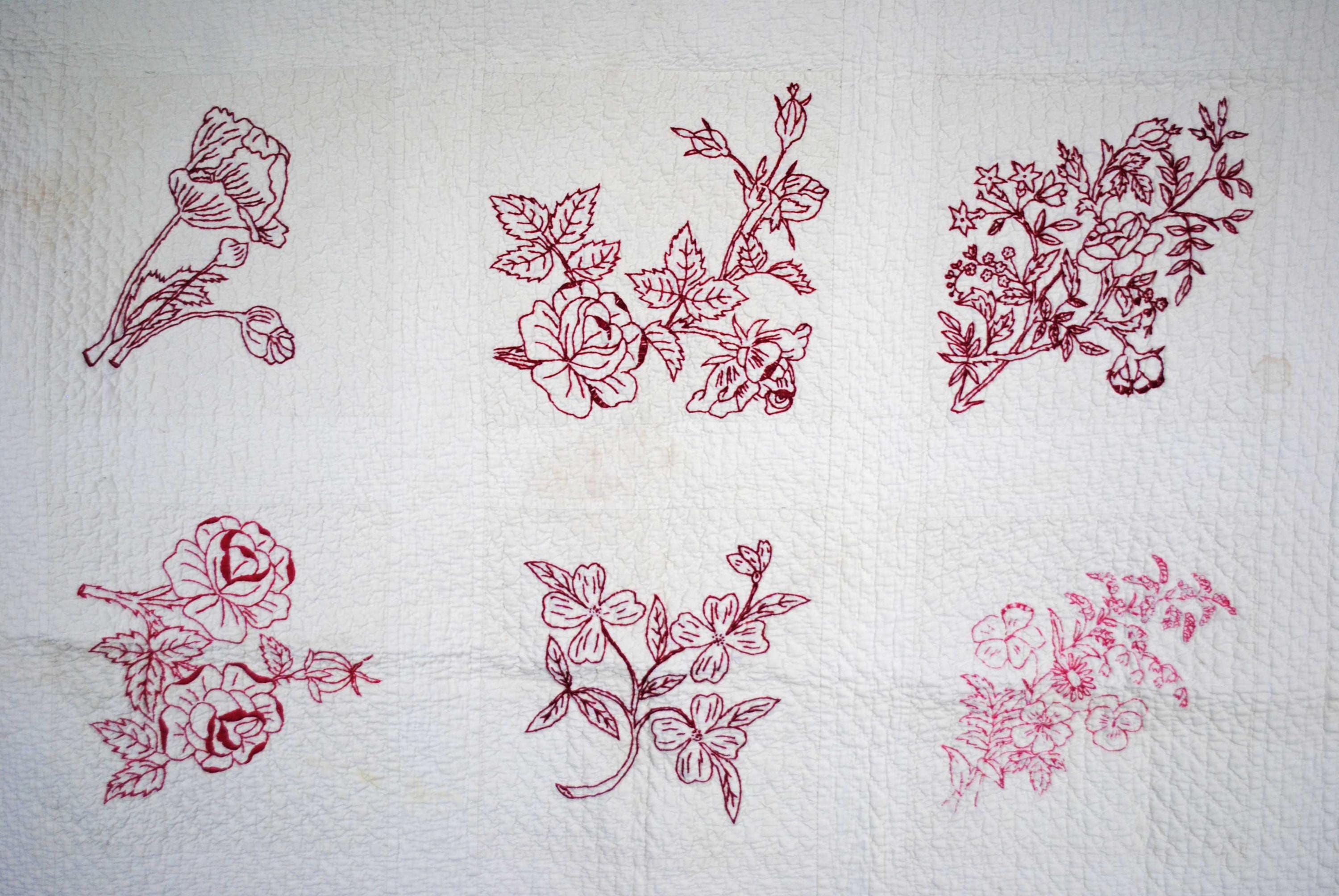 アンティークの手刺繍花柄キルト、1880 年代 - Etsy 日本