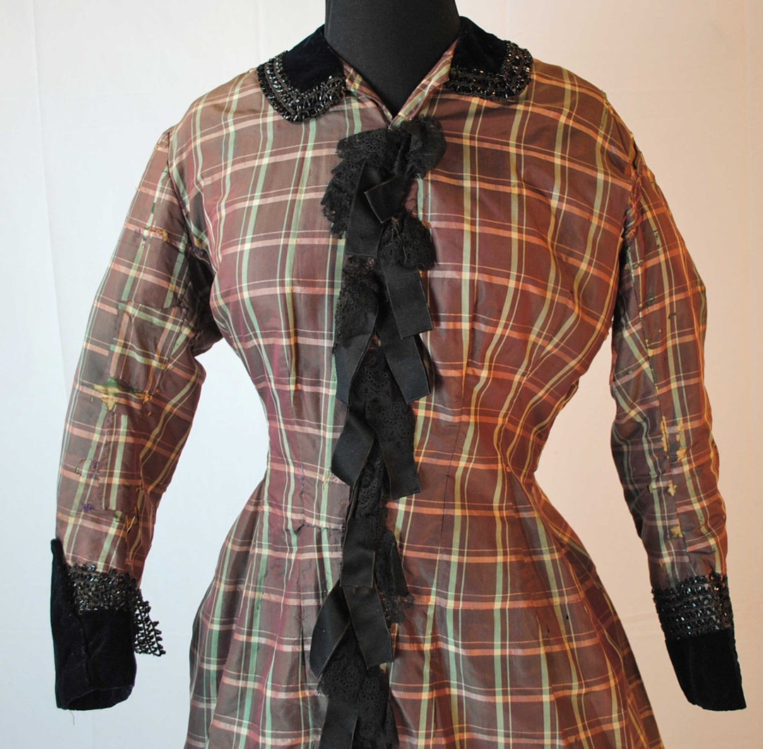 Checked Plaid Silk Taffeta Day Dress House Dress 1850s Etsy UK