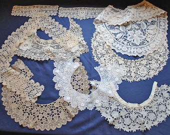 Estate Lot of 7 Antique Lace Collars - Tambour, Machine and Chemical Lace