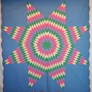 Antique Quilt Star Of Bethlehem 1920s, Amish Hand Quilted, 8 Point Lone Star Quilt