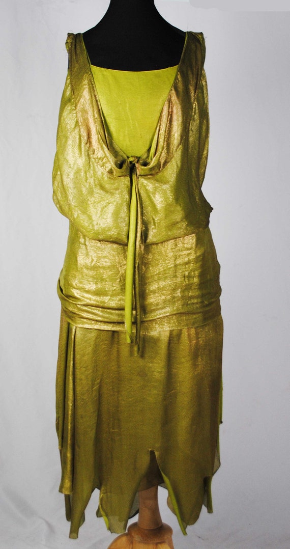 House Of Paquin Couture Paris, French Lame Evening Dress, Label Dated 1925 View 2