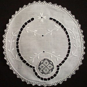 Antique Embroidered Cutwork Wine Coasters 7-1/2" Round