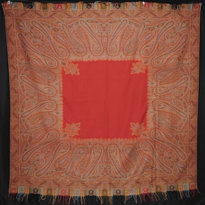 Victorian Jacquard Woven Paisley Shawl, 1860s,  Red Center,  74&quot; x 72&quot;