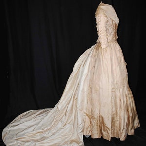 Victorian Four Piece Satin Bustle Wedding Gown Trained, c1870s