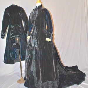 Antique Bustle Dress 1870s Walking Suit Outfit - 3-Piece Trained - Museum Deaccession EBAY