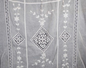 Antique French Bedspread, Applique Floral Net Spread, 1920s