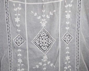 Antique French Bedspread, Applique Floral Net Spread, 1920s