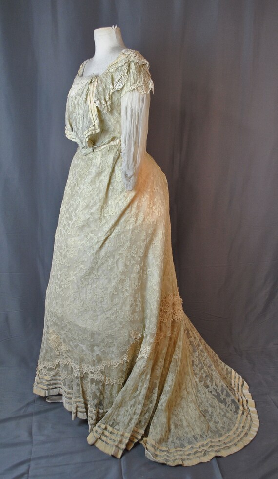 Antique Victorian Dress Ball Gown Tambour Lace - … - image 3