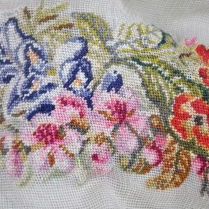 Antique Petit Point Purse, Framed Drawstring Floral Bag