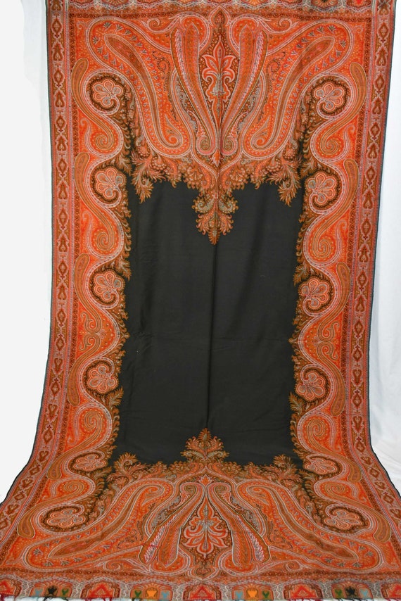 Victorian Jacquard Woven Paisley Shawl, Black Cent