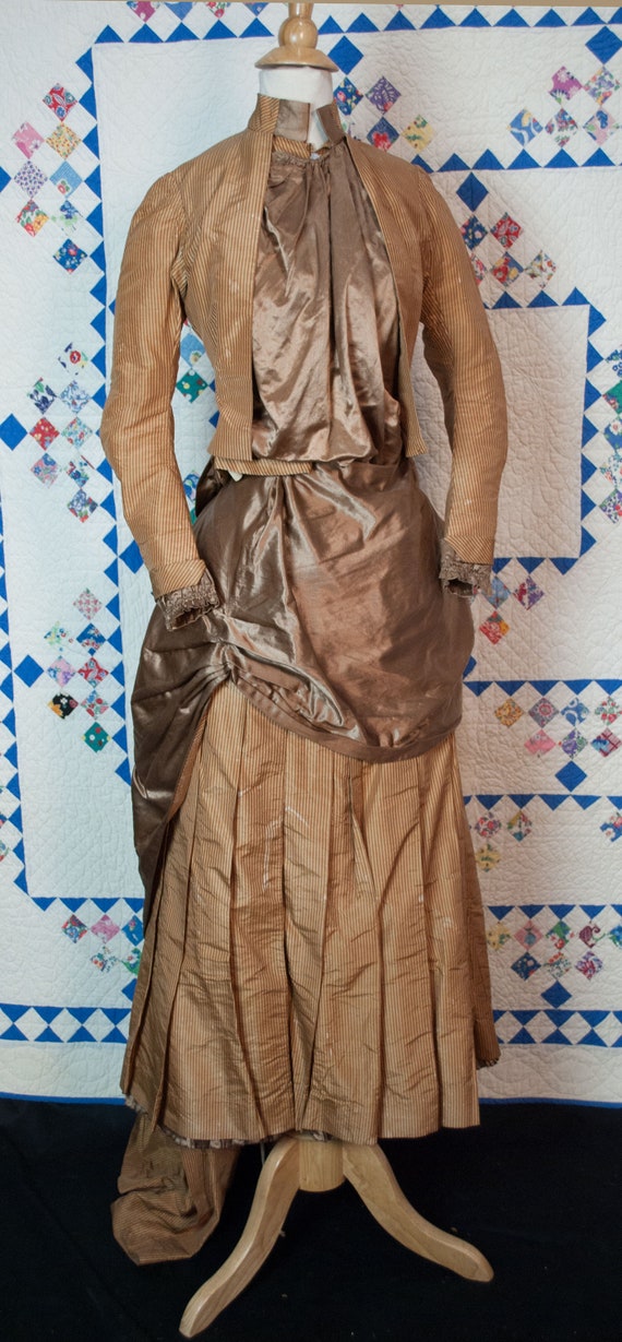 Antique Victorian 1870 Walking Suit, 3 Piece Silk… - image 2