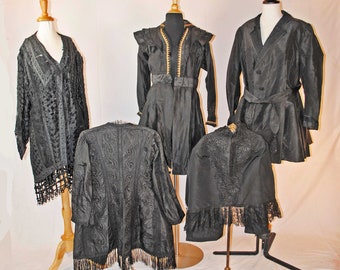 Victorian Black Silk Taffeta Coats, Jackets And Capes, Lot Of 5