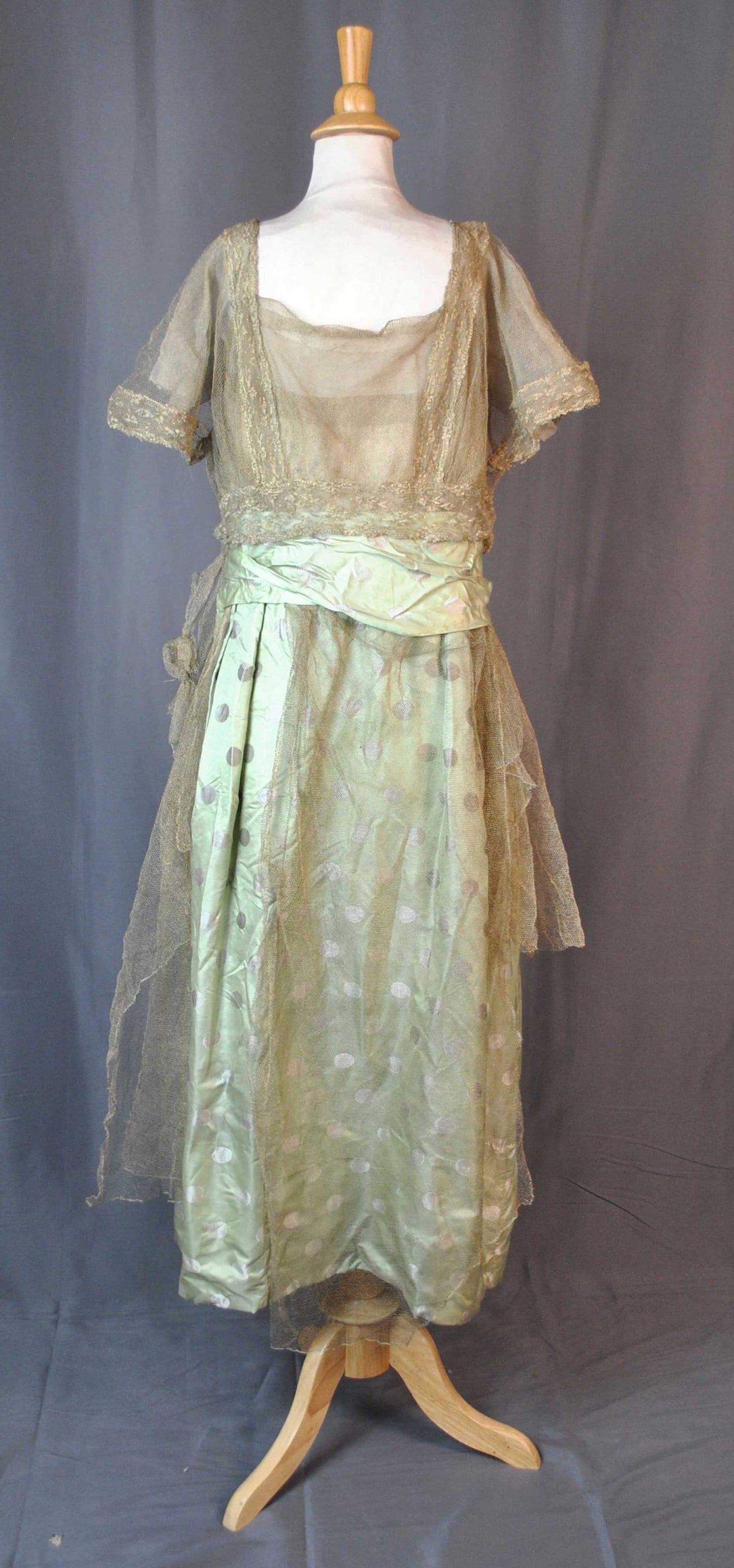 Real Vintage Search Engine Flapper Silk Satin Evening Dress, 1920S, Metallic Lace Trim  Netting $495.00 AT vintagedancer.com