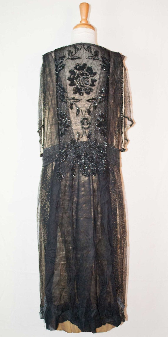 1920’s Flapper Evening Reception Gown Black Bugle… - image 3