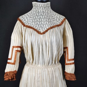 Victorian 2 Piece Striped Cotton Day Dress, 1900s