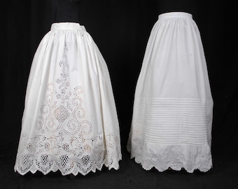 Victorian Broderie Anglaise Petticoats, 1860-1880s, Lot Of 2