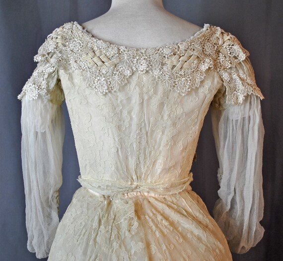 Antique Victorian Dress Ball Gown Tambour Lace - … - image 6