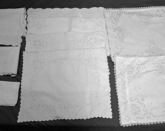 Antique Embroidered Fine Linen Baby Pillowcases Lot Of 9