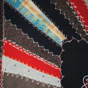 Dated 1906 Crazy Quilt Top Heavily Hand Stitched Embroidery image 5