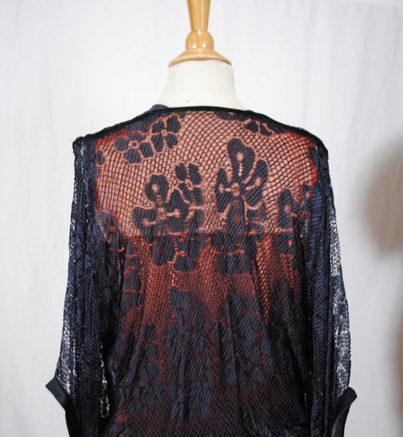 Vintage Black Blue Net Lace Party Dress, c1925 - image 6