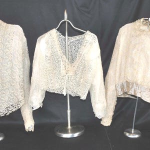Victorian Three Victorian Womens Fancy Lace Blouses, Early 1900s