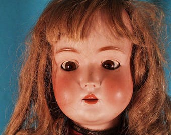 Antique Victorian Early Doll German Kestner 28 Bisque Doll Mold #171, 1880s With Open Mouth With Composition Body